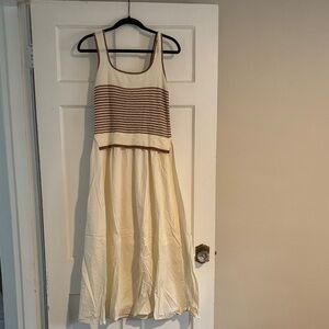 Cream and Brown Striped Maxi Dress